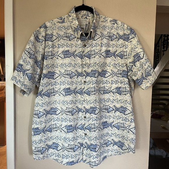 VTG Crossings Mens  Fish Geometric Print Hawaiian Short Sleeve Button Down Shirt - Picture 1 of 12